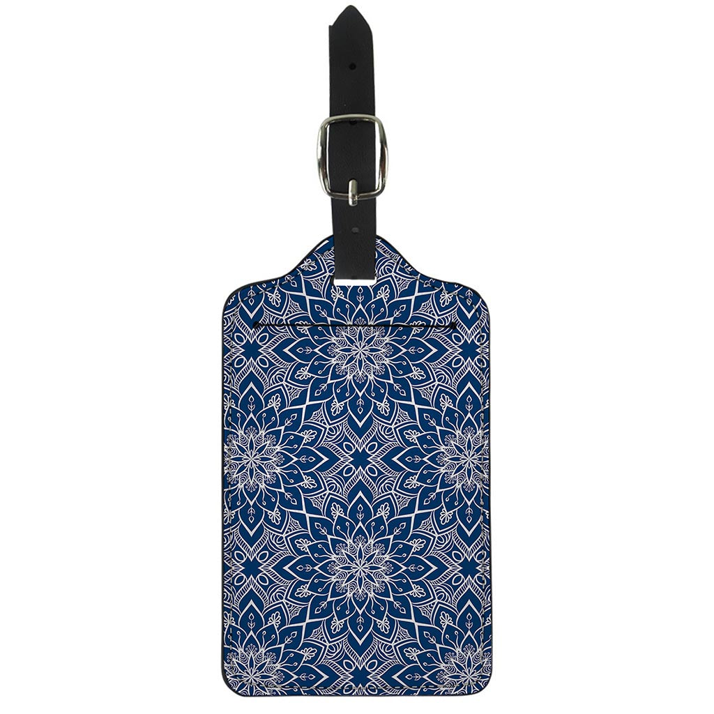 Blue And White Bohemian Mandala Print Luggage Tag