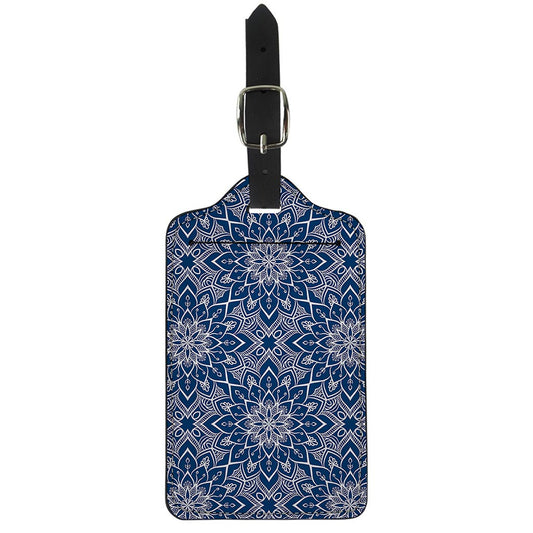 Blue And White Bohemian Mandala Print Luggage Tag