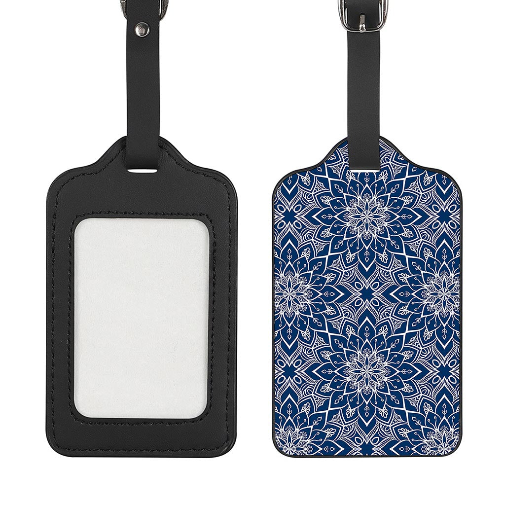 Blue And White Bohemian Mandala Print Luggage Tag