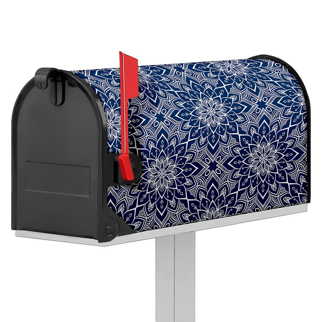 Blue And White Bohemian Mandala Print Mailbox Cover
