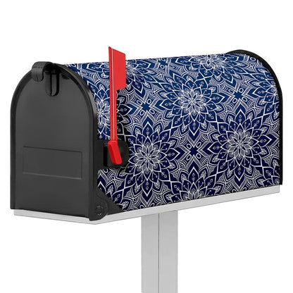 Blue And White Bohemian Mandala Print Mailbox Cover