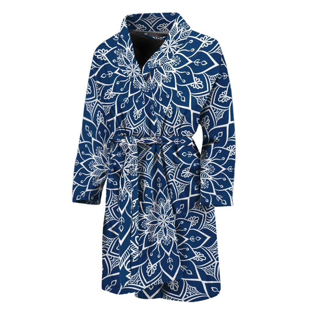 Blue And White Bohemian Mandala Print Men's Bathrobe