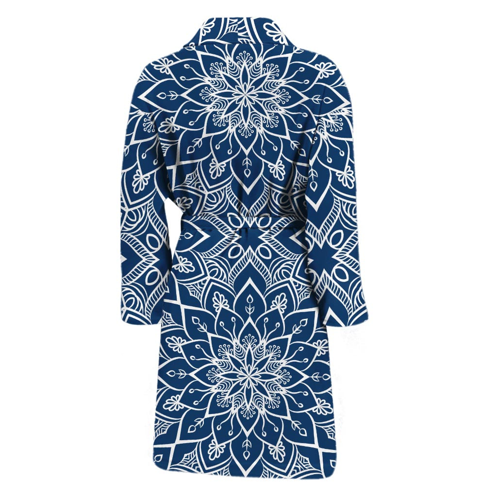 Blue And White Bohemian Mandala Print Men's Bathrobe