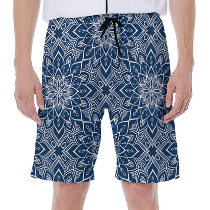 Blue And White Bohemian Mandala Print Men's Beach Shorts
