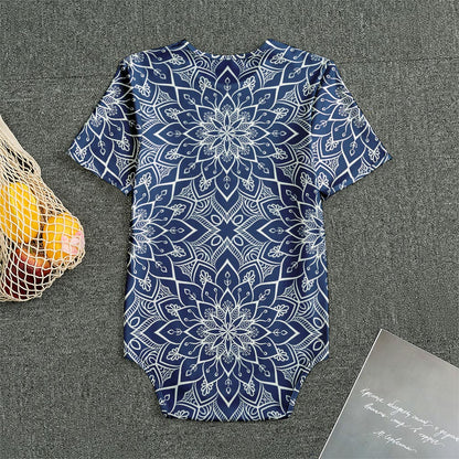 Blue And White Bohemian Mandala Print Men's Bodysuit