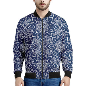 Blue And White Bohemian Mandala Print Men's Bomber Jacket