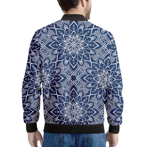 Blue And White Bohemian Mandala Print Men's Bomber Jacket