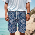 Blue And White Bohemian Mandala Print Men's Cargo Shorts