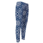 Blue And White Bohemian Mandala Print Men's Compression Pants