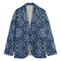 Blue And White Bohemian Mandala Print Men's Cotton Blazer