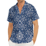 Blue And White Bohemian Mandala Print Men's Deep V-Neck Shirt