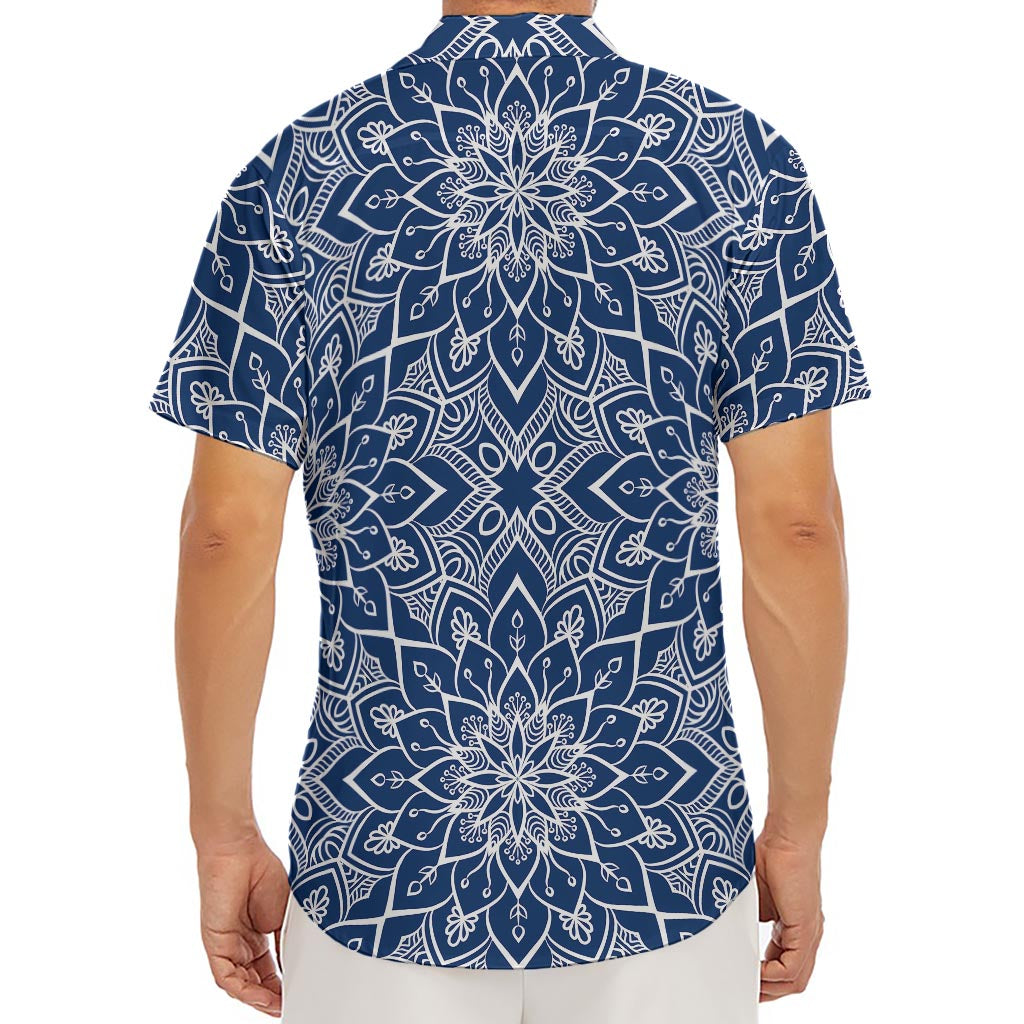 Blue And White Bohemian Mandala Print Men's Deep V-Neck Shirt