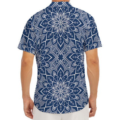 Blue And White Bohemian Mandala Print Men's Deep V-Neck Shirt