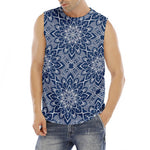 Blue And White Bohemian Mandala Print Men's Fitness Tank Top