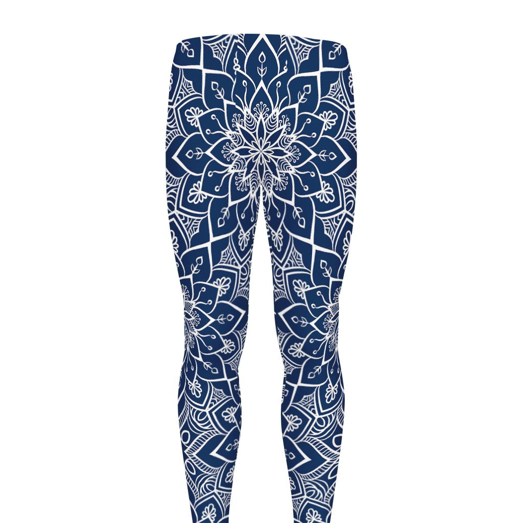 Blue And White Bohemian Mandala Print Men's leggings