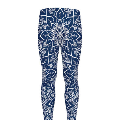 Blue And White Bohemian Mandala Print Men's leggings