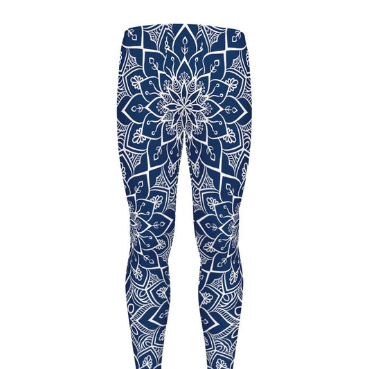 Blue And White Bohemian Mandala Print Men's leggings