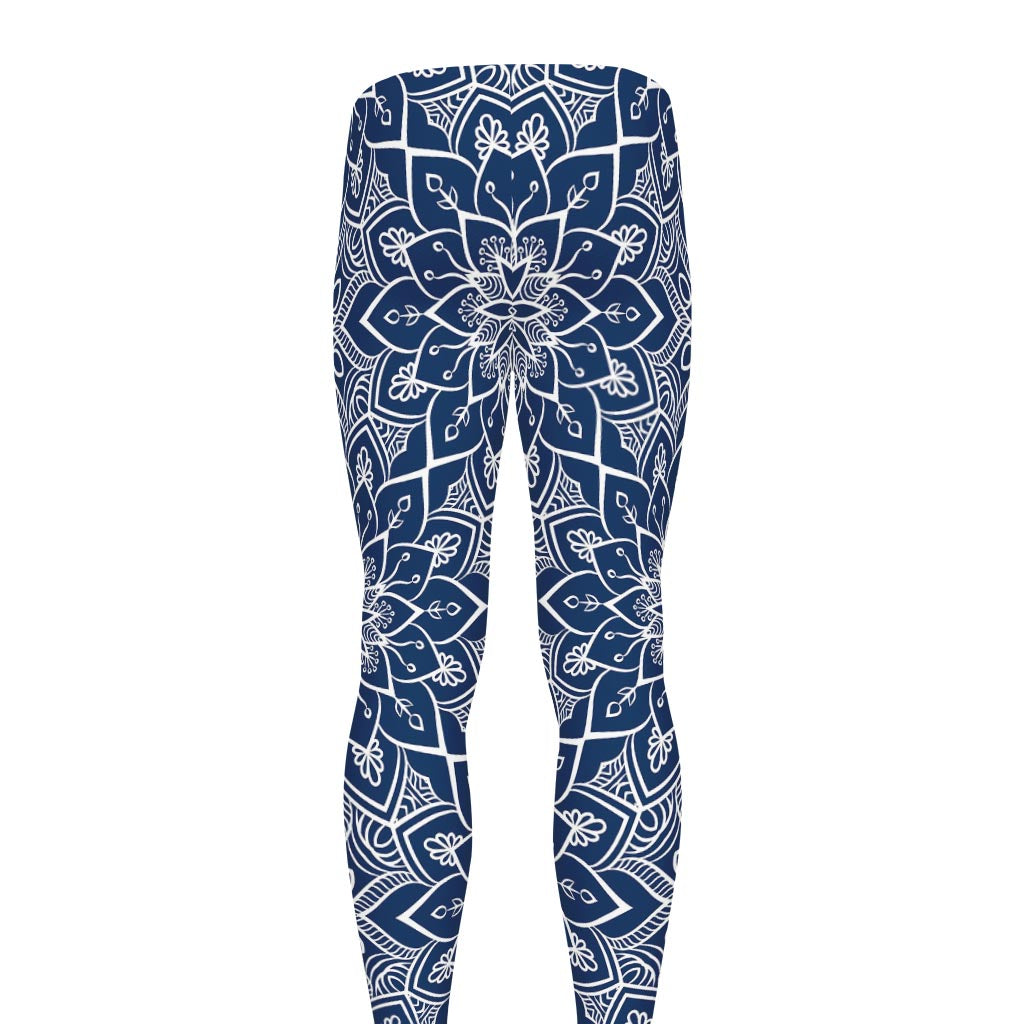 Blue And White Bohemian Mandala Print Men's leggings