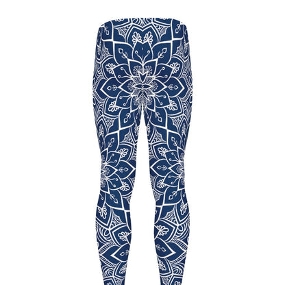 Blue And White Bohemian Mandala Print Men's leggings