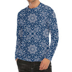 Blue And White Bohemian Mandala Print Men's Long Sleeve Rash Guard