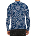 Blue And White Bohemian Mandala Print Men's Long Sleeve Rash Guard