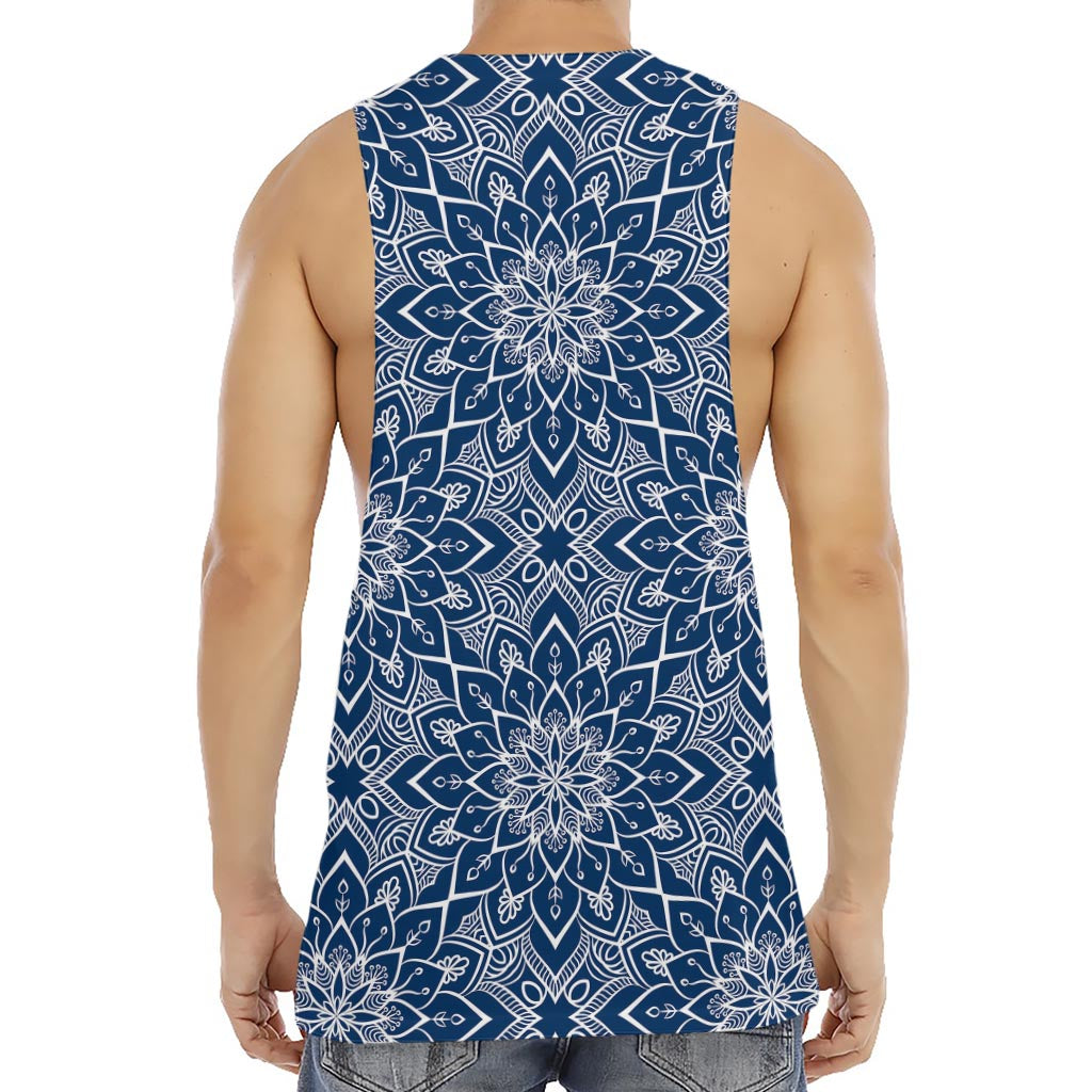 Blue And White Bohemian Mandala Print Men's Muscle Tank Top