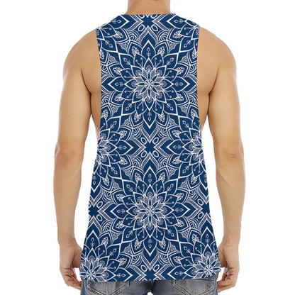 Blue And White Bohemian Mandala Print Men's Muscle Tank Top