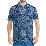 Blue And White Bohemian Mandala Print Men's Polo Shirt