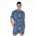 Blue And White Bohemian Mandala Print Men's Rompers