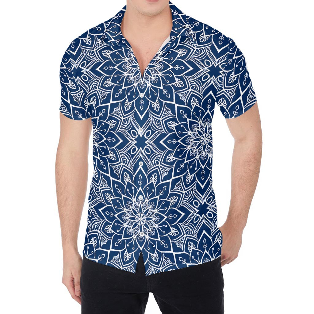 Blue And White Bohemian Mandala Print Men's Shirt