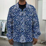 Blue And White Bohemian Mandala Print Men's Shirt Jacket