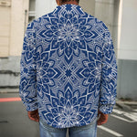 Blue And White Bohemian Mandala Print Men's Shirt Jacket
