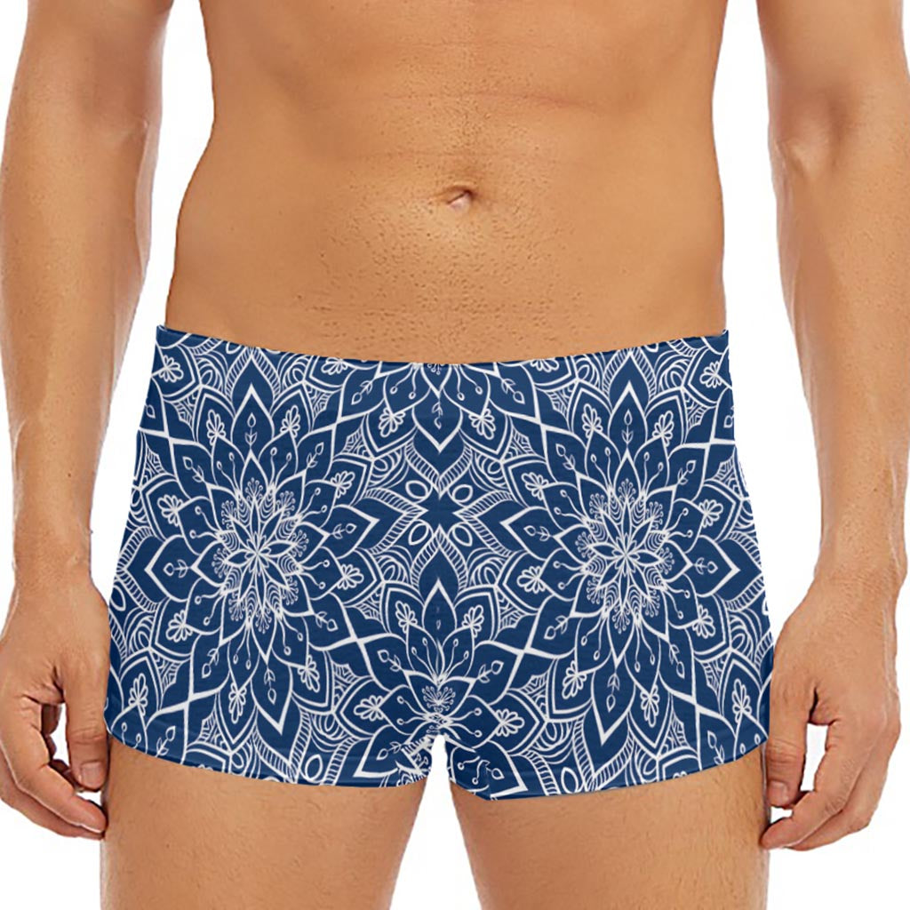 Blue And White Bohemian Mandala Print Men's Short Boxer Briefs