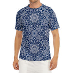 Blue And White Bohemian Mandala Print Men's Short Sleeve Rash Guard