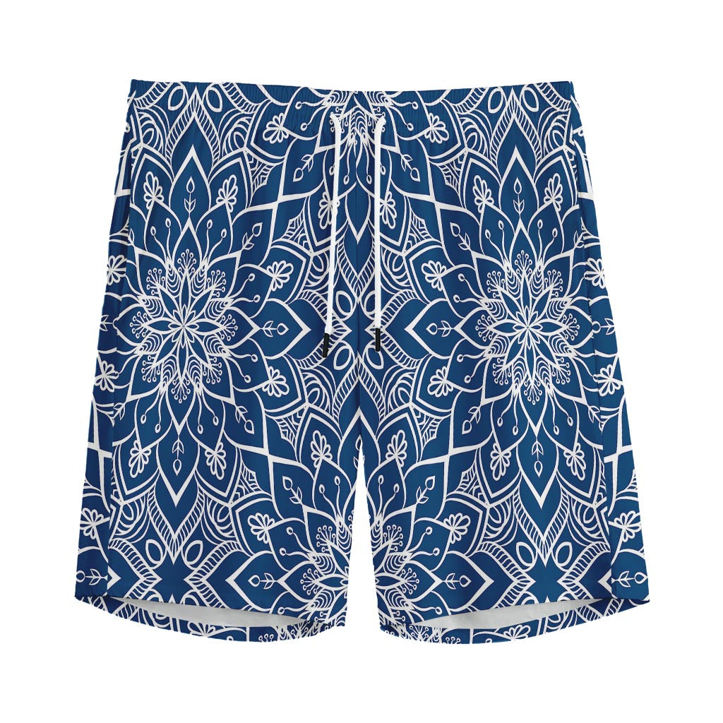 Blue And White Bohemian Mandala Print Men's Sports Shorts