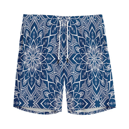 Blue And White Bohemian Mandala Print Men's Sports Shorts
