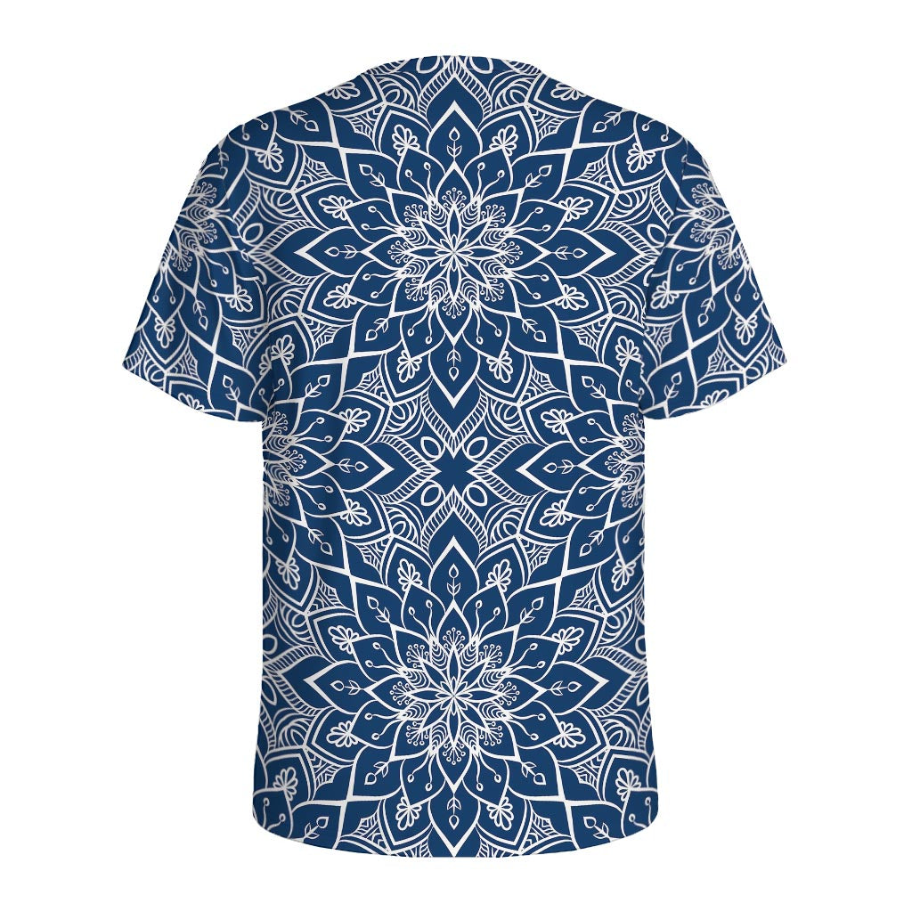 Blue And White Bohemian Mandala Print Men's Sports T-Shirt