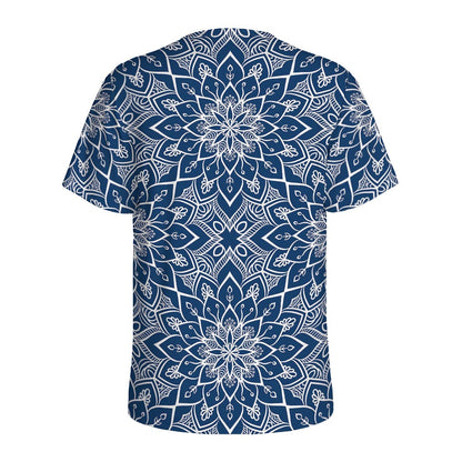 Blue And White Bohemian Mandala Print Men's Sports T-Shirt