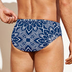 Blue And White Bohemian Mandala Print Men's Swim Briefs
