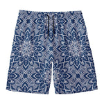 Blue And White Bohemian Mandala Print Men's Swim Trunks