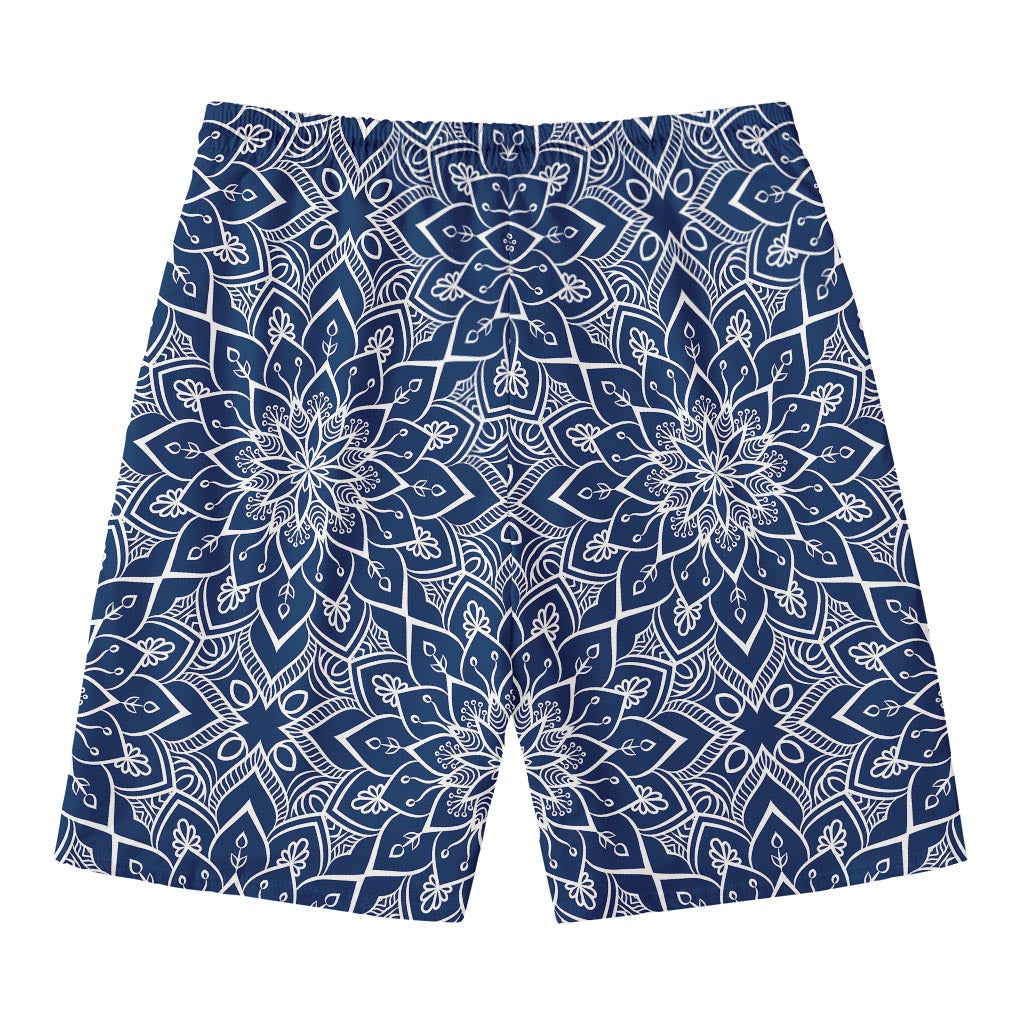Blue And White Bohemian Mandala Print Men's Swim Trunks