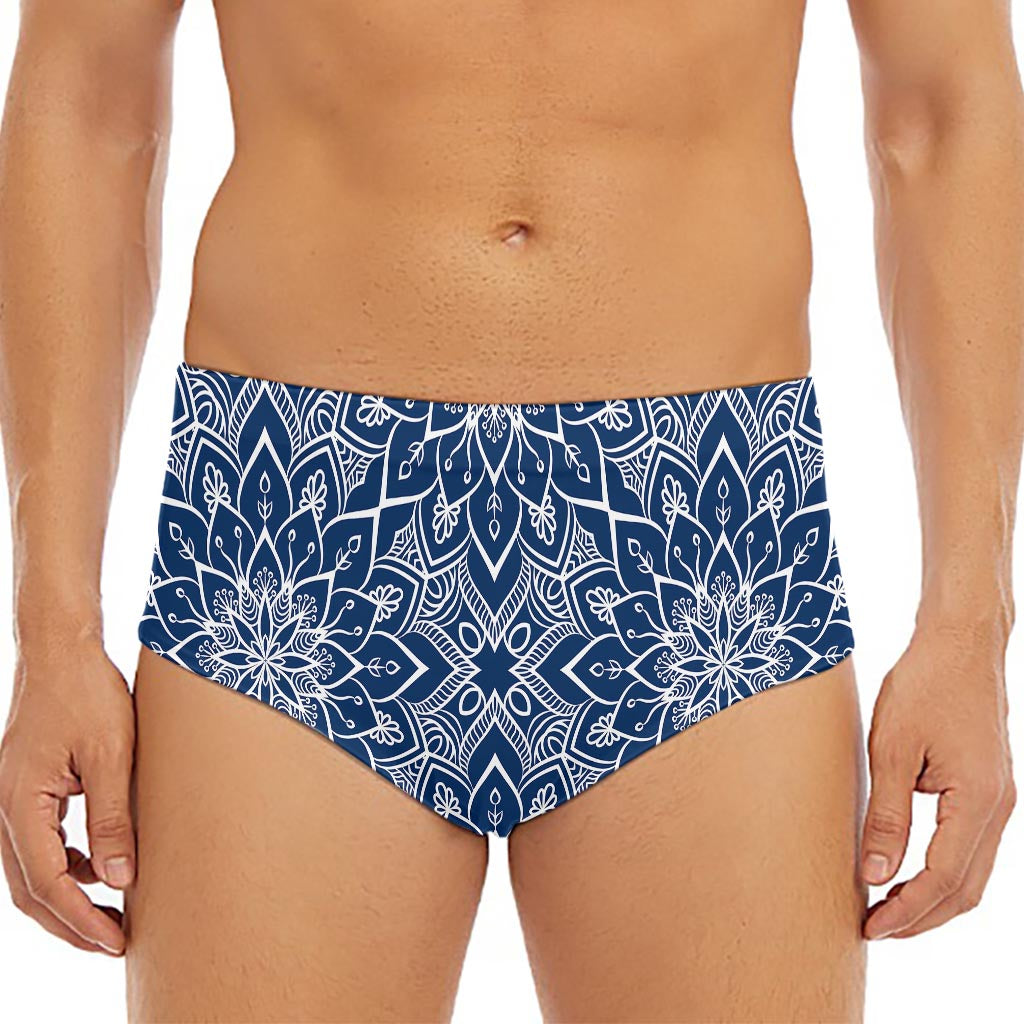 Blue And White Bohemian Mandala Print Men's Triangle Swim Briefs