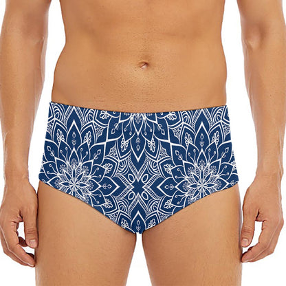Blue And White Bohemian Mandala Print Men's Triangle Swim Briefs