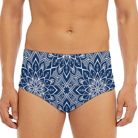 Blue And White Bohemian Mandala Print Men's Triangle Swim Briefs