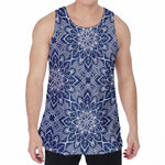 Blue And White Bohemian Mandala Print Men's Velvet Tank Top