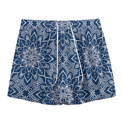 Blue And White Bohemian Mandala Print Mesh Shorts