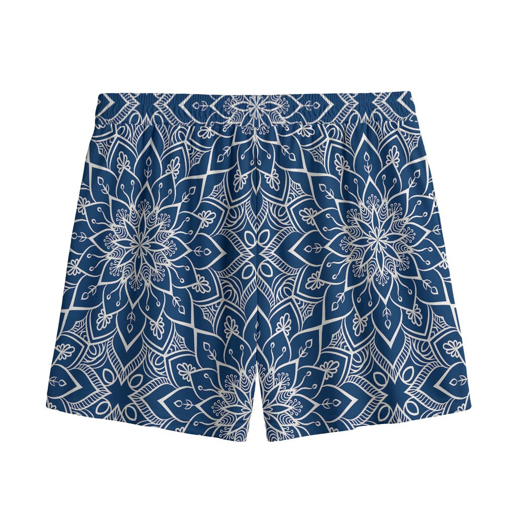 Blue And White Bohemian Mandala Print Mesh Shorts