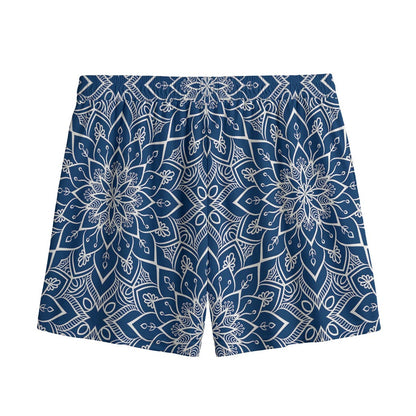 Blue And White Bohemian Mandala Print Mesh Shorts