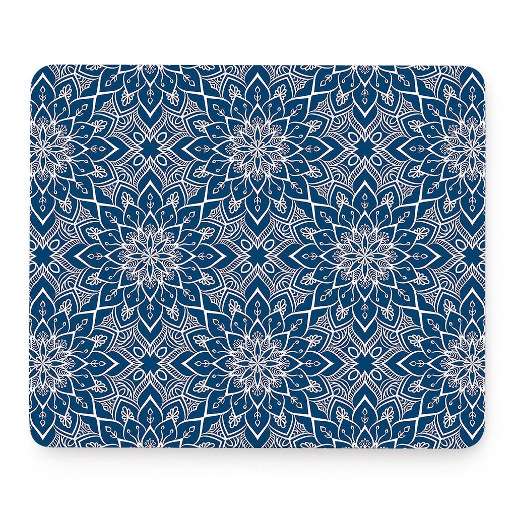Blue And White Bohemian Mandala Print Mouse Pad