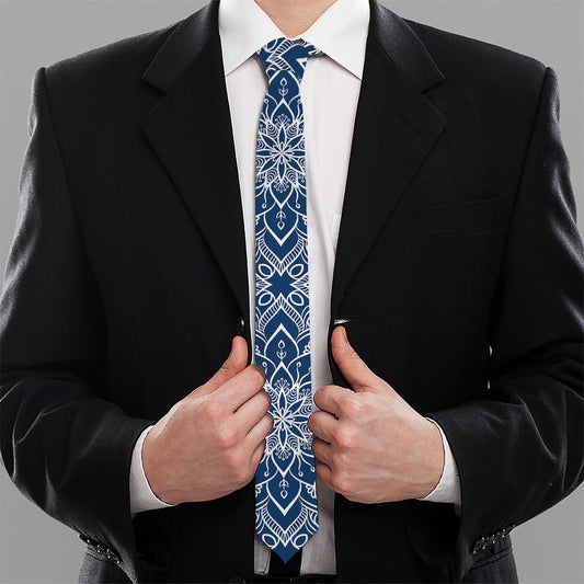 Blue And White Bohemian Mandala Print Necktie